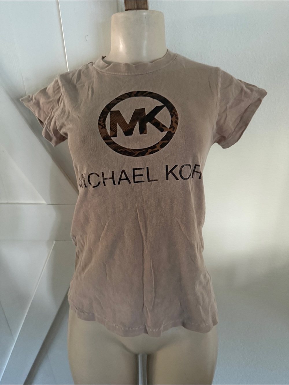 Michael Kors Kids Tan Logo Tee with Leopard MK S